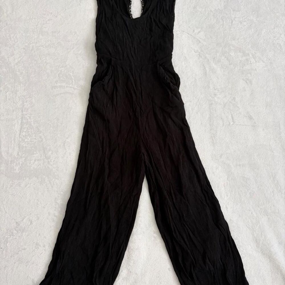 By Anthropologie Black Jumpsuit Women's 2 Office Siren Workwear Boho One Piece